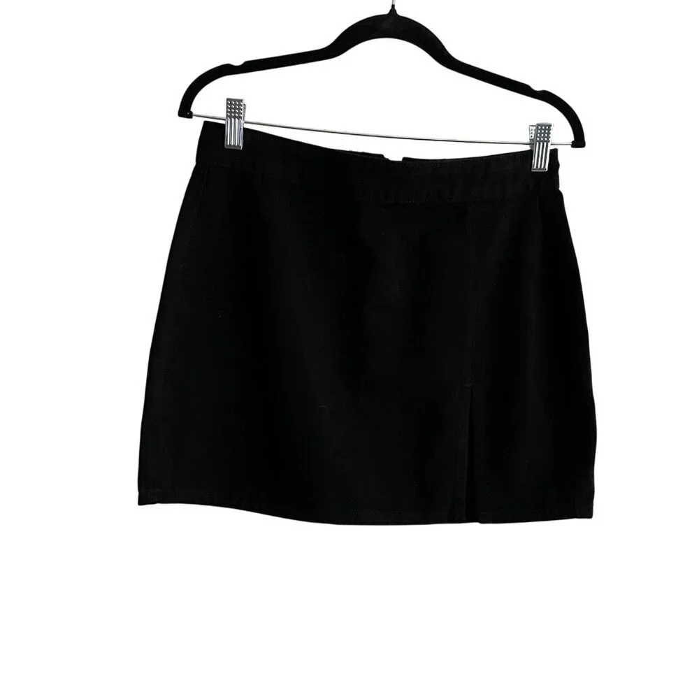 Lioness Womn M Black Denim 90s Y2K Grunge Side Slit High Waisted Lola Mini Skirt